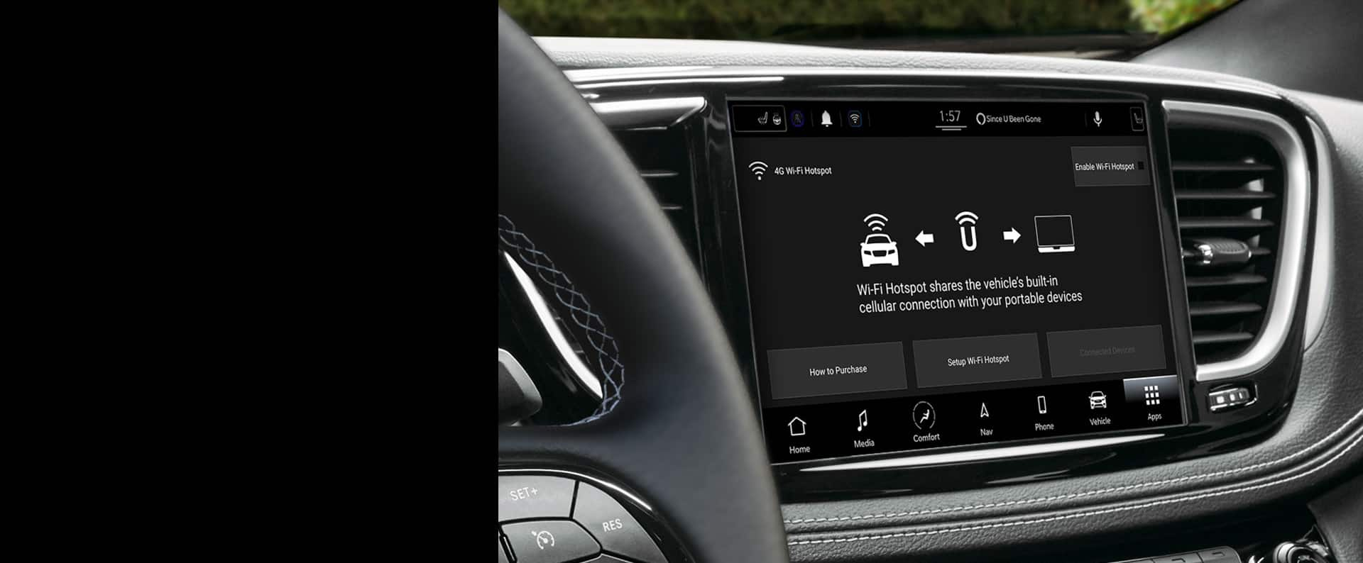 The Uconnect touchscreen in the 2025 Chrysler Pacifica, displaying the Wi-Fi Hotspot connection page.